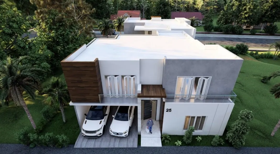 Aerial view of a modern Punta Cana villa